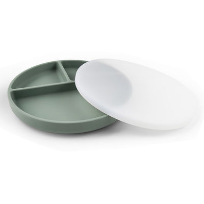 Plato de silicona para bebés con tapa y succión Color personalizado Conjunto de alimentación de grado alimenticio