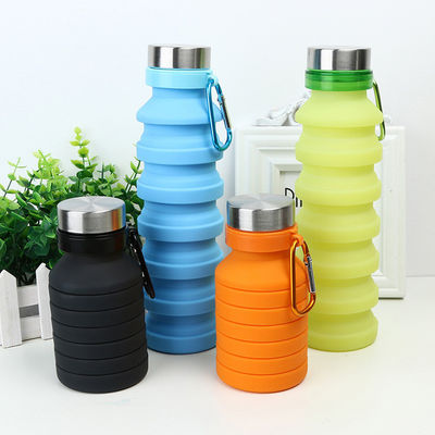 Botella deportiva de silicona portátil para viajes, gimnasio, campamento, a prueba de fugas y plegable