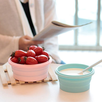 Conjunto de caja de silicona plegable plegable para almacenamiento seguro de alimentos en microondas azul