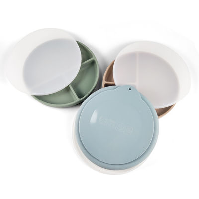 Plato de silicona para bebés con tapa y succión Color personalizado Conjunto de alimentación de grado alimenticio