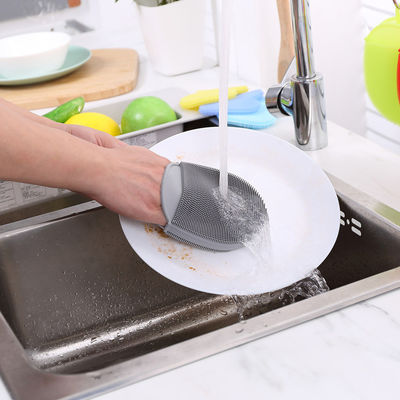 Cepillo de lavado de platos de esponja de silicona de doble lado para limpieza de cocina resistente a manchas