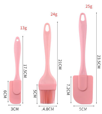 Raspador de silicona rosa Conjunto de tres piezas Espátulas resistentes al calor Herramientas de hornear con cepillo de barbacoa