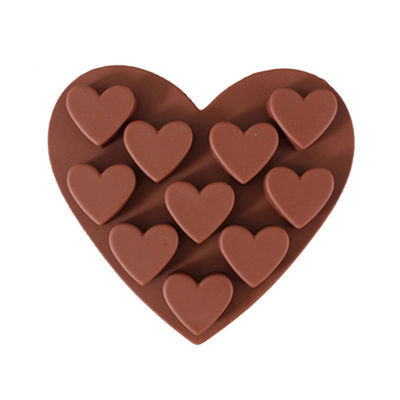 Molde desechable de jabón de silicona rojo oscuro para 10 artículos de cocina de chocolate en forma de corazón
