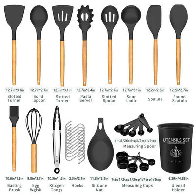 24 piezas de mango de madera no adhesivo de silicona Kitchen Gadget Set con opciones personalizadas