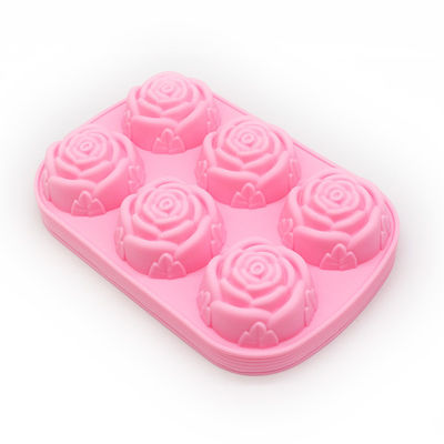 Molde de chocolate en forma de flor de rosa para decoración de pastel de silicona horneado en 3D rojo rosa