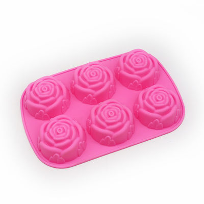 Molde de chocolate en forma de flor de rosa para decoración de pastel de silicona horneado en 3D rojo rosa