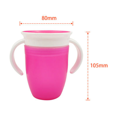 Bebida de silicona rosa de doble mango girada a 360 grados para bebés pequeños