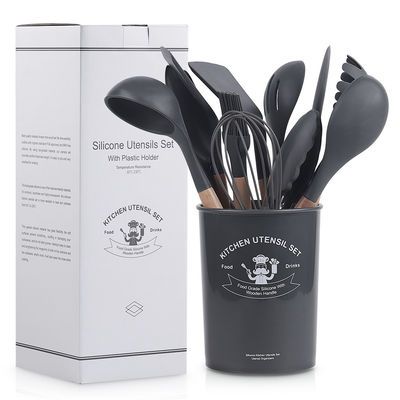 Conjunto de utensilios de cocina de silicona de 12 piezas con asas de madera El mejor amigo de su cocina