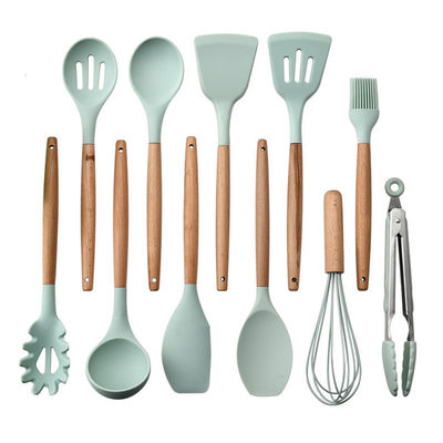 Conjunto de utensilios de cocina de silicona de 12 piezas con asas de madera El mejor amigo de su cocina