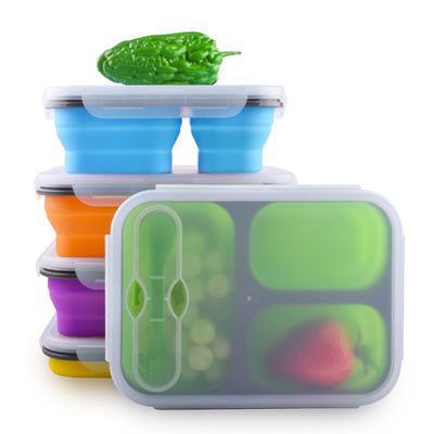 3 Compartimiento Niños Bento a prueba de fugas Contenedores de almacenamiento de alimentos reutilizables con tenedor