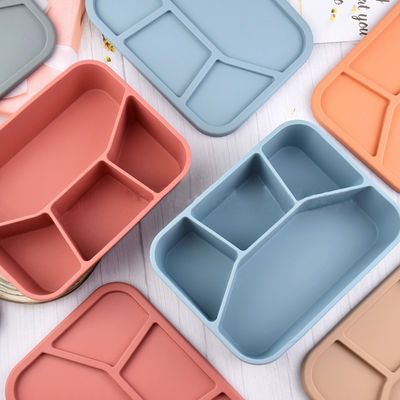 Caja de comida de silicona de grado alimenticio con tapa y 4 compartimientos