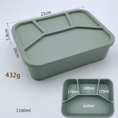 Caja de comida de silicona de grado alimenticio con tapa y 4 compartimientos